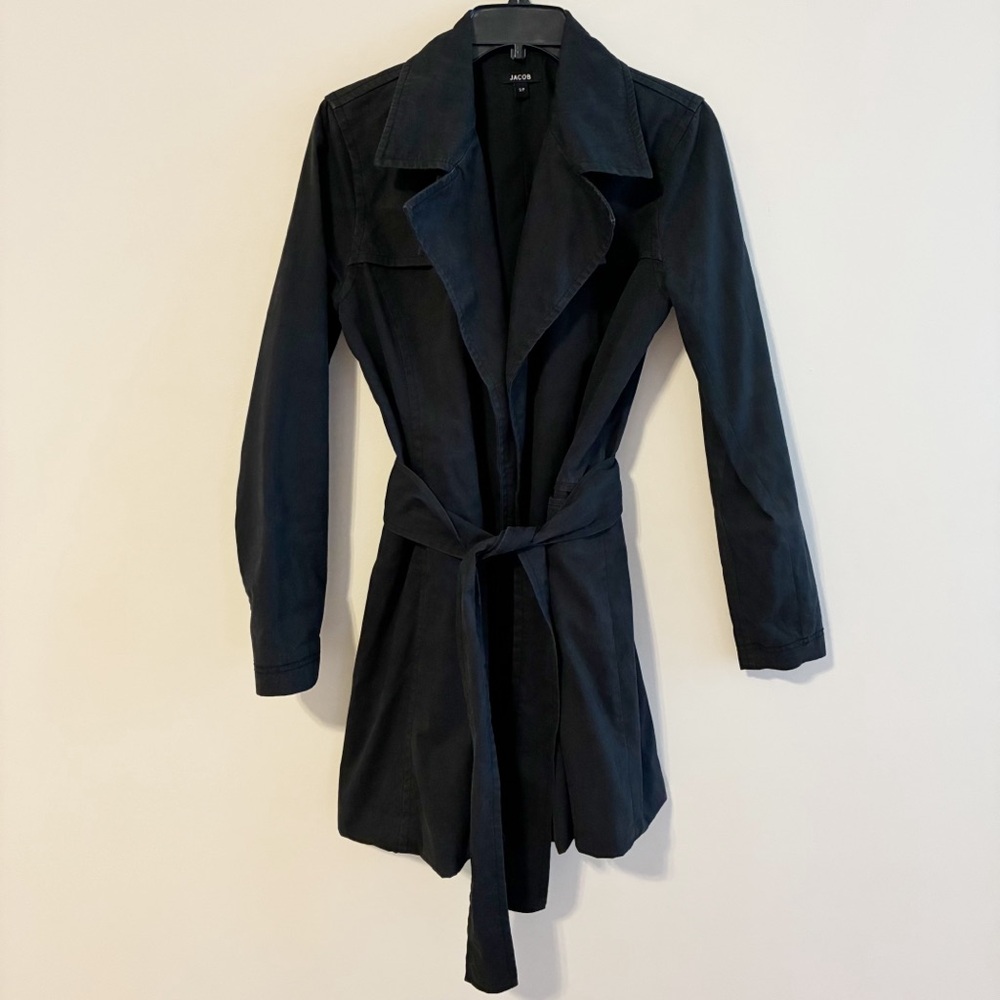 Jacob Black Feminine Vintage Trench Coat with Waist Tie, Pockets; size Small - Picture 5 of 13